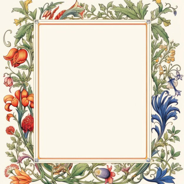 Photo an ornate frame with flowers and leaves