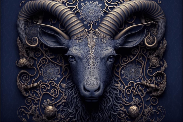 Ornate Goat Illustration with Intricate Details