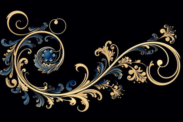 Photo an ornate gold and blue floral design on a black background