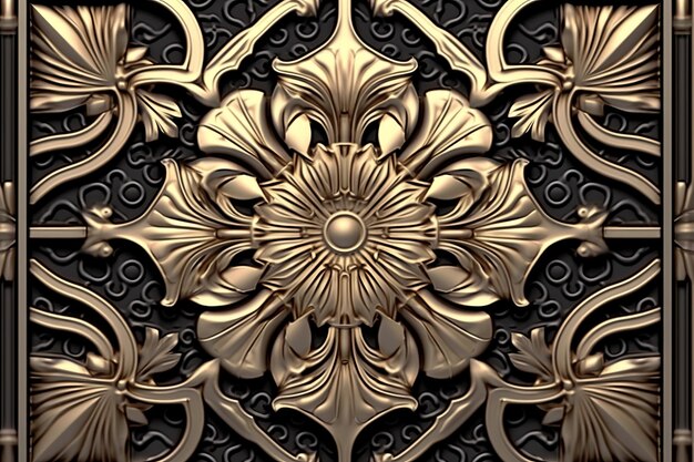 An ornate gold design on a black background