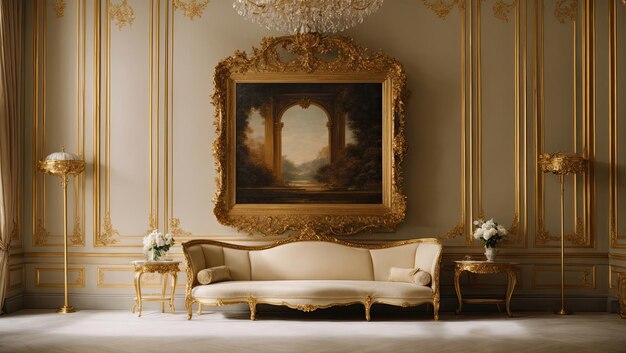 Ornate Gold Frame and Minimalist Painting