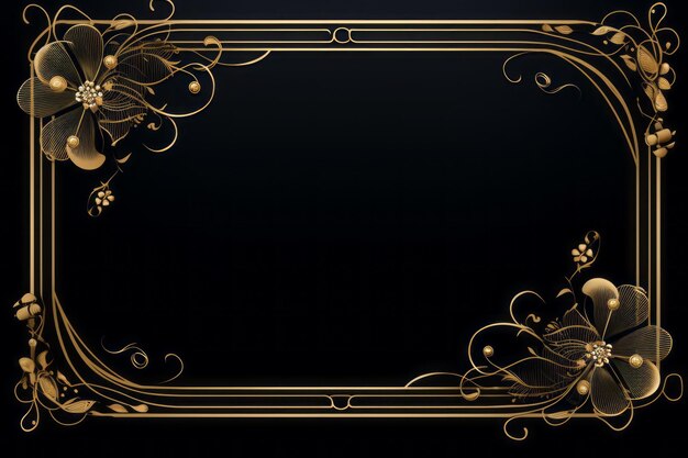 Photo an ornate gold frame with flowers on a black background