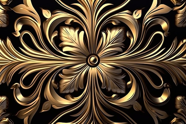 An ornate gold pattern on a black background