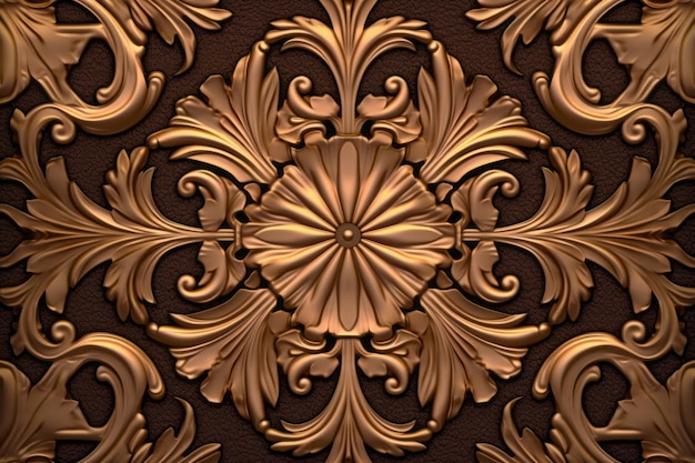 An ornate gold pattern on a brown background