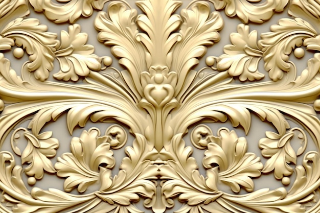 An ornate gold wall panel with flowers and leaves