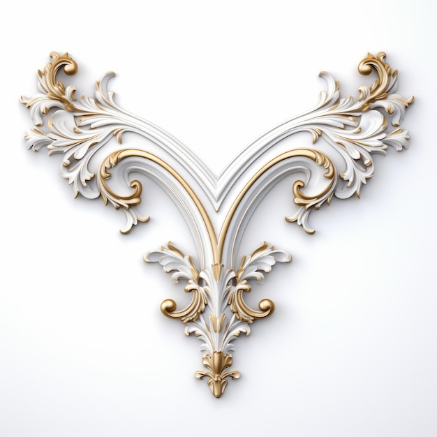 Ornate Gold And White Rococo Letter V On White Background