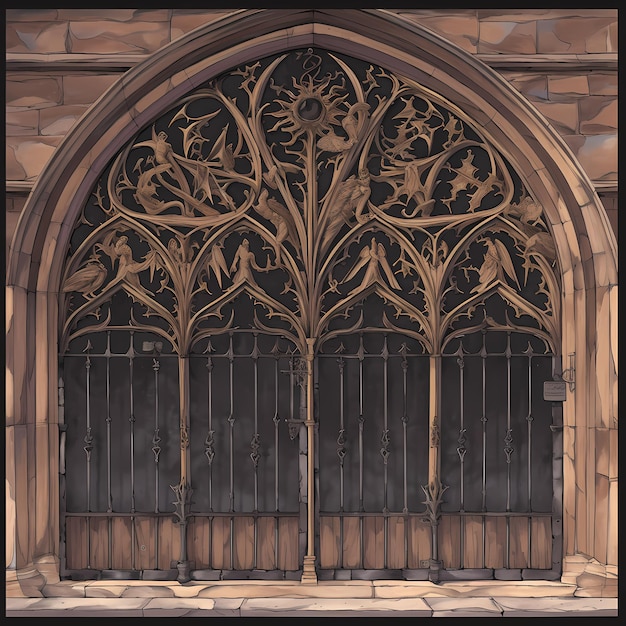 Foto porta gotica ornata in primo piano