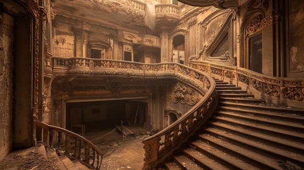 오래된 오페라 하우스 의 향수적 인 내부 에서 손 되고 있는 장식 된 웅장 함
