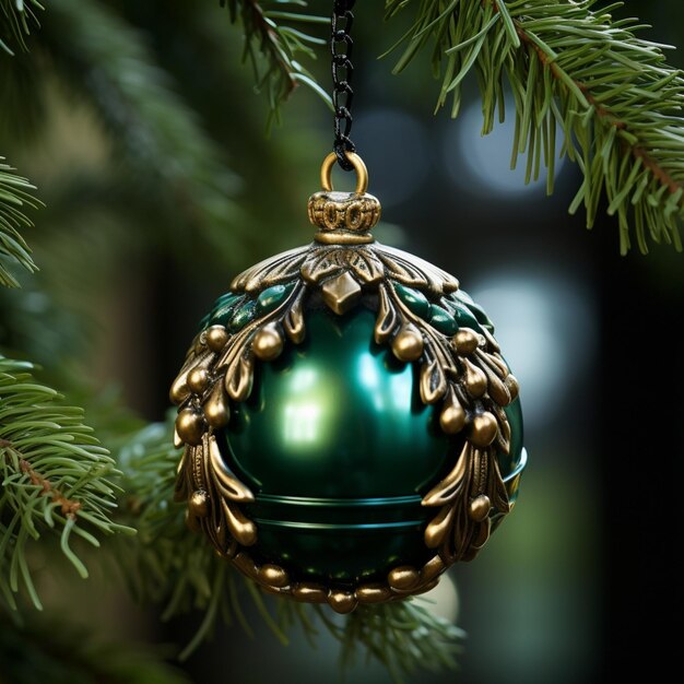 Premium AI Image Ornate Green Christmas Ornament