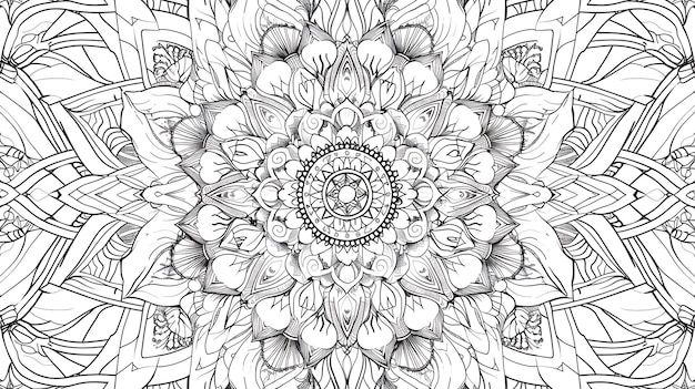Ornate hand drawn mandala with floral elements
