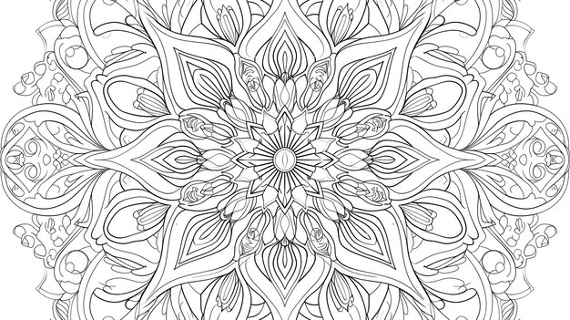 Ornate hand drawn mandala with floral and leaf elements