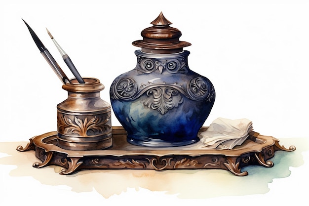 Photo ornate inkwell quill