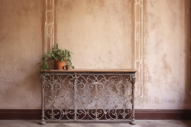 Photo ornate ironwork detailing against rustic plaster walls