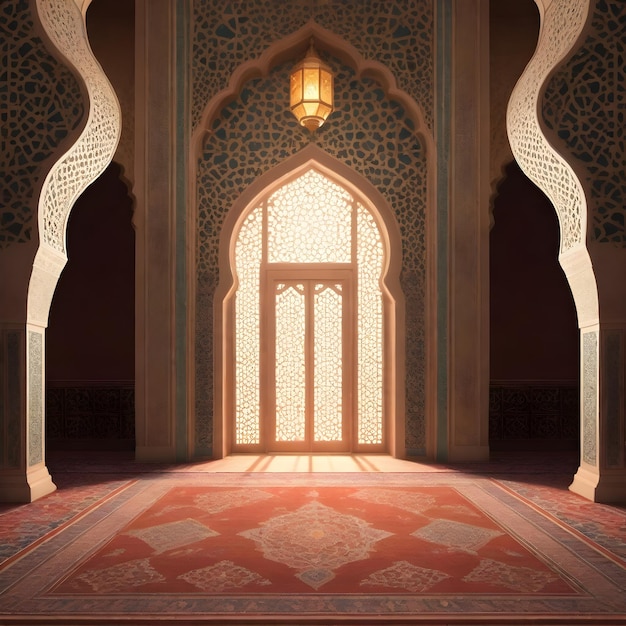 Ornate Islamic Stage Background with Arabic Elements