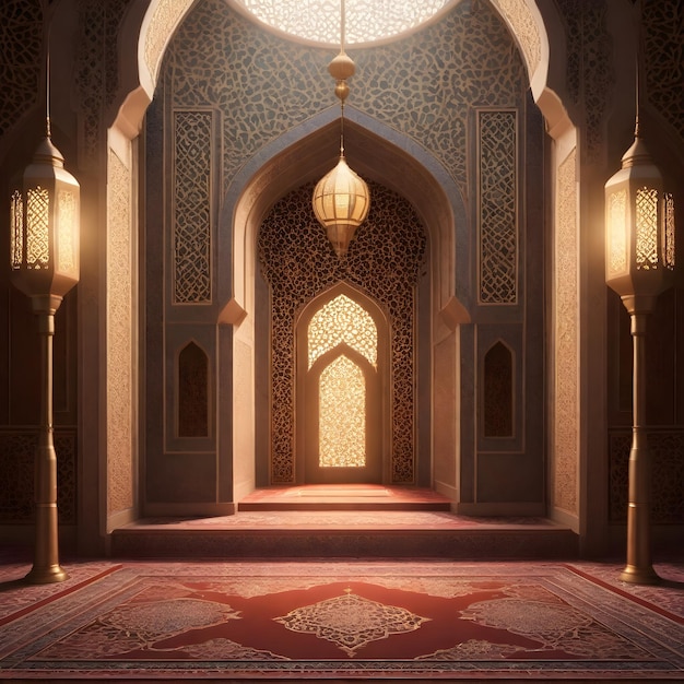 Ornate Islamic Stage Background with Arabic Elements