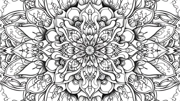 Ornate mandala with intricate details and flourishes This mesmerizing design is perfect for coloring meditation and creating a sense of calm