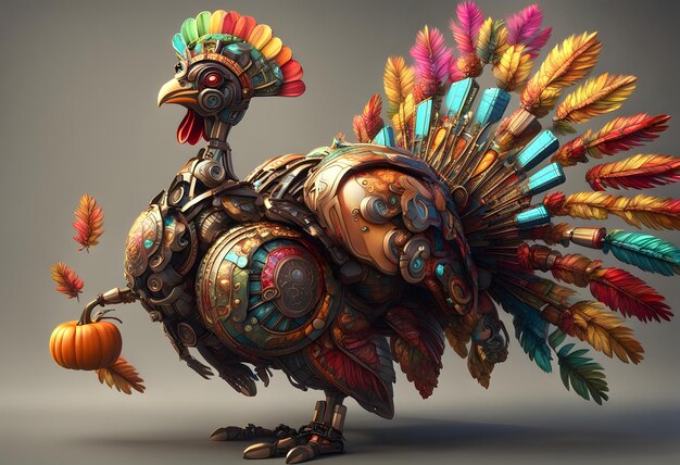 ornate mecha turkey thanksgiving 4k