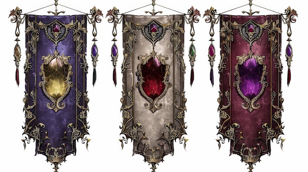 Ornate medieval fantasy emblems Fantasy jewels and shields banners for online gaming