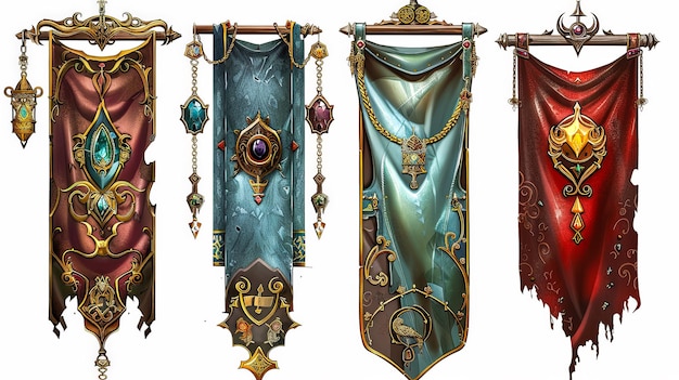 Photo ornate medieval fantasy emblems fantasy jewels and shields banners for online gaming