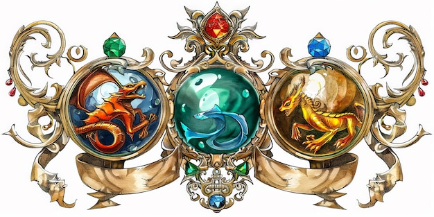 Photo ornate medieval fantasy emblems fantasy jewels and shields banners for online gaming