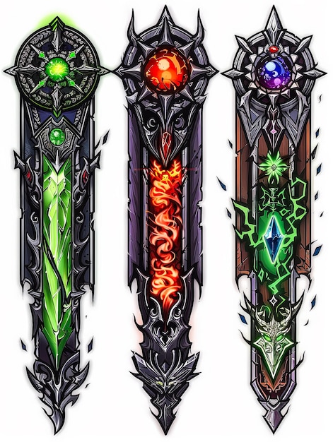 Ornate medieval fantasy emblems Fantasy jewels and shields banners for online gaming