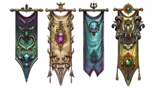 Ornate medieval fantasy emblems Fantasy jewels and shields banners for online gaming