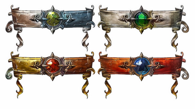 Ornate medieval fantasy emblems Fantasy jewels and shields banners for online gaming