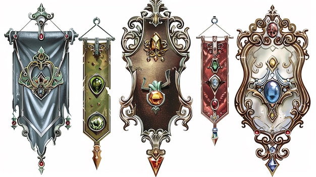 Photo ornate medieval fantasy emblems fantasy jewels and shields banners for online gaming