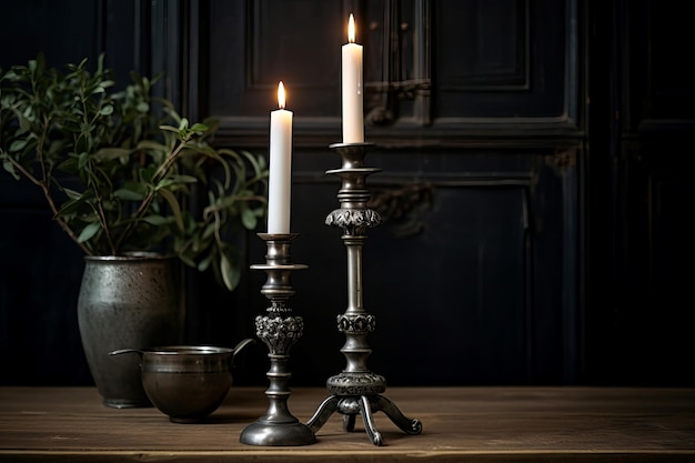 Ornate Metal vintage candlestick Generate Ai