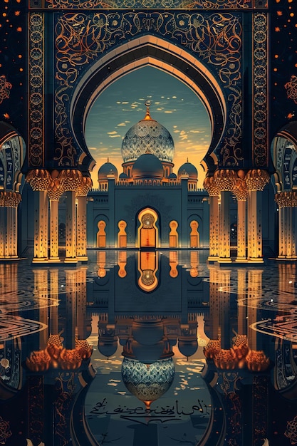 An ornate mosque with reflections in the water