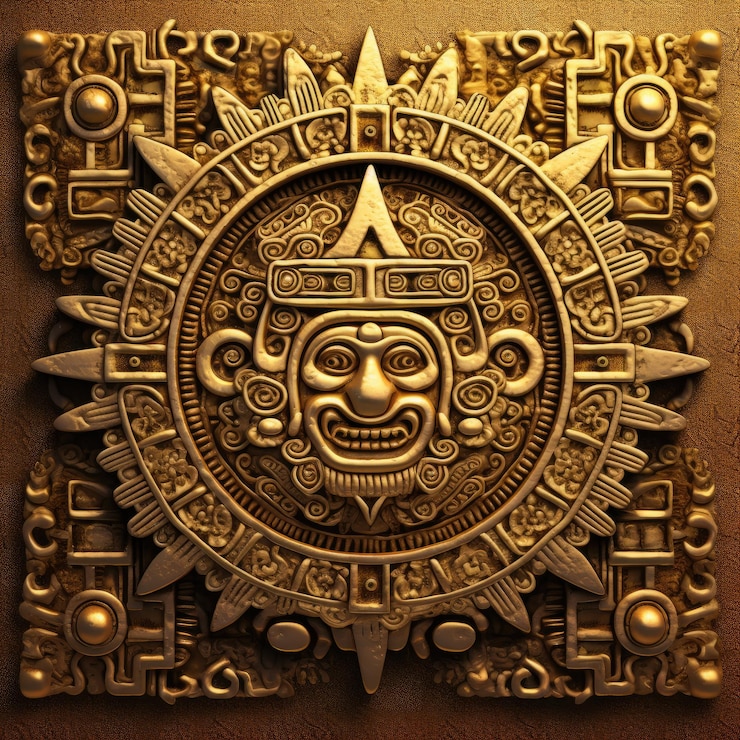Photo ornate ornament gold tile aztec maya incas mexica illustration ar poster tattoo design cover