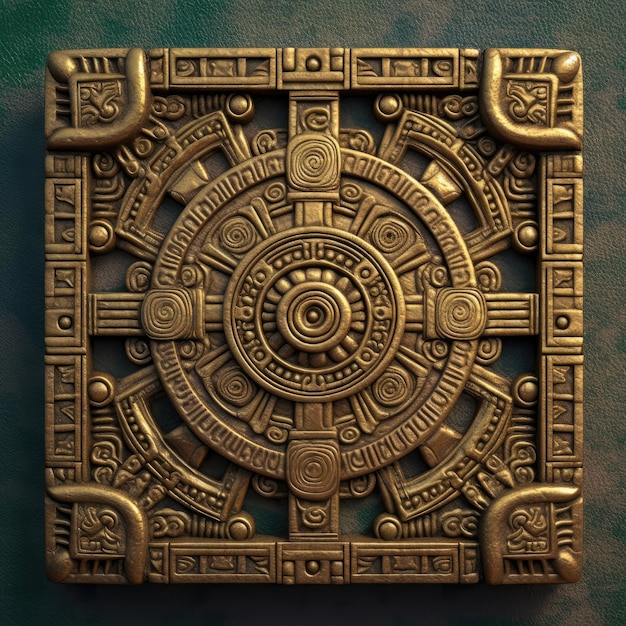 Photo ornate ornament gold tile aztec maya incas mexica illustration ar poster tattoo design cover