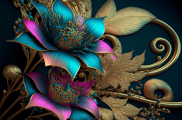 Ornate pattern and abstract flowers