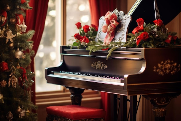 Ornate Piano with Christmas decoration season Generate Ai