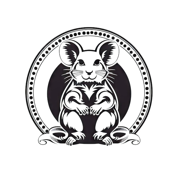 Ornate Rat Icon Mouse Portrait Isolated Chinese Horoscope Minimal Rat Symbol on White Background Generative AI Illustration