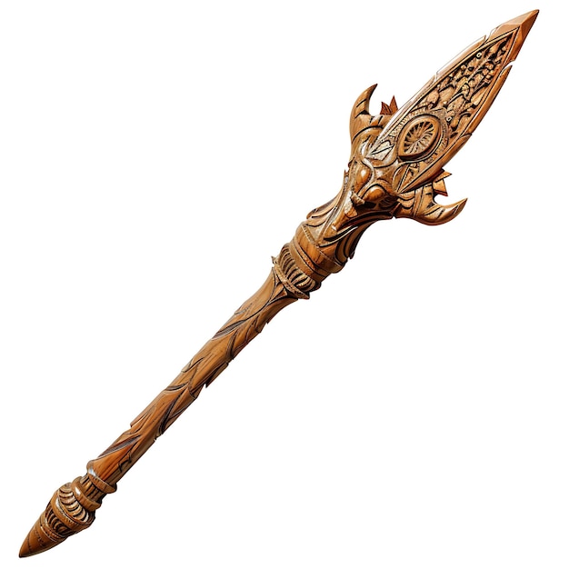 Photo ornate spear of yew featuring a head shaped like a griffins game asset 3d isolated design concept