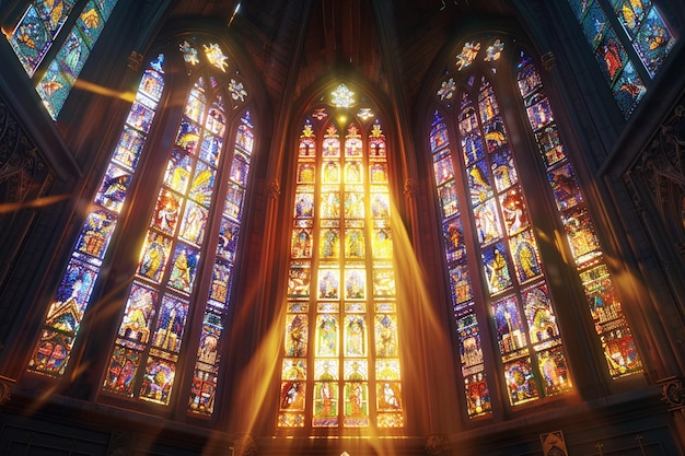 写真 大聖堂のオクタンで装飾されたステンドグラス窓