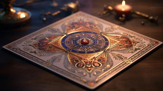Photo ornate tarot card with gemset scepter ai generative