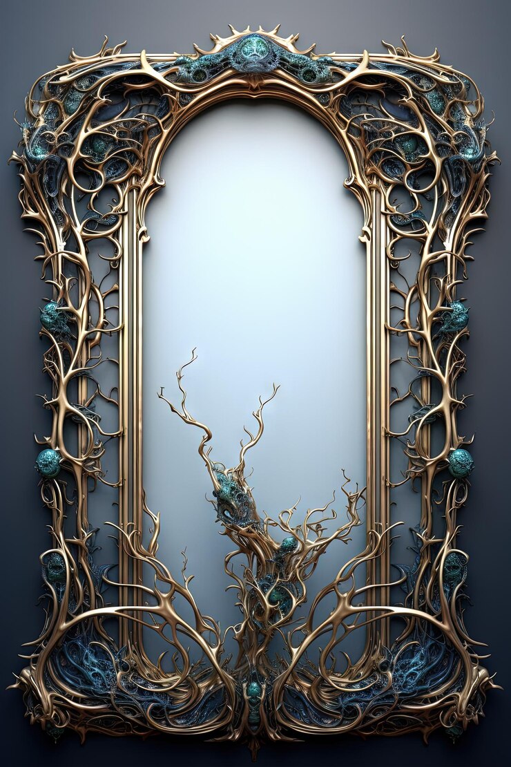 Photo ornate vintage frame in fantasy style with mysterious floral ornament fairy tale style retro frame