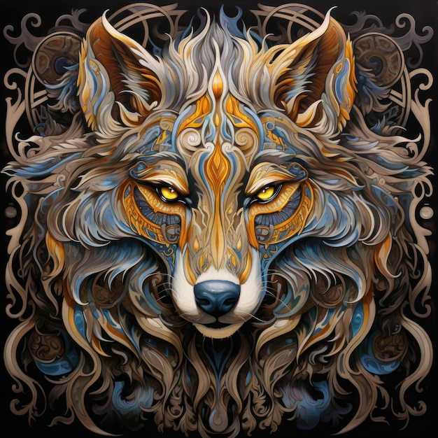 An Ornate Wolf with Stunning Patterns Intricate Majestic and Captivating