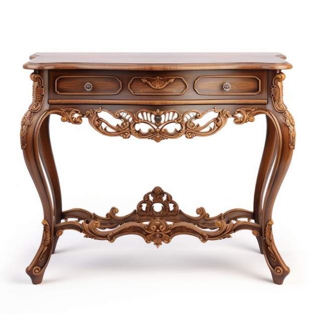 Ornate Wood Console Table With Drawers Brown Painted Rococo Retro Charm