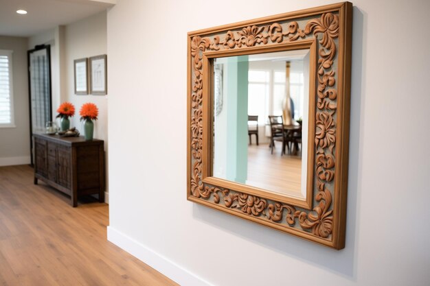 Photo ornate wooden mirror frame in hallway