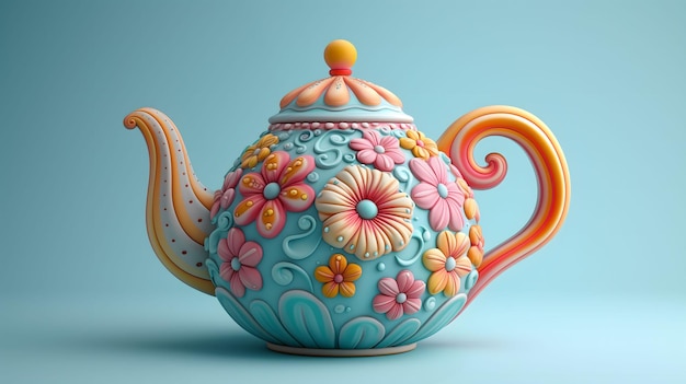 Ornately Decorated Teapot Adorned with Vibrant Floral Patterns