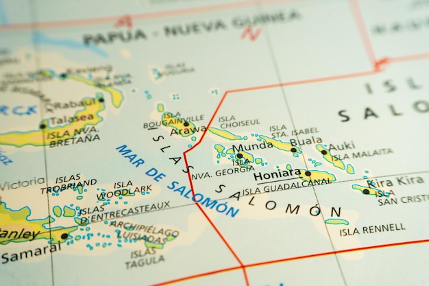 Orographic map of the Solomon Islands in the southwest Pacific With references in English Concept of cartography travel tourism Differential approach