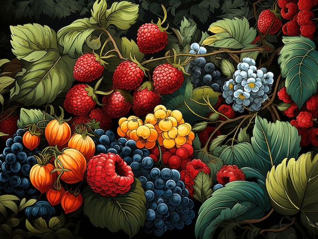 Orphism texture of various berries and fruits pattern Generative AI