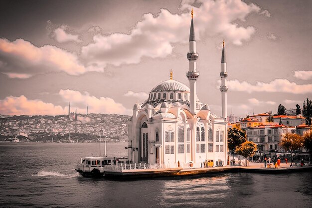 Ortakoy mosque a beautiful white mosque located on the waterfront of Ortaky