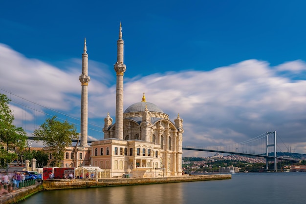 Ortakoy mosque on the shore of Bosphorus in Istanbul Turkey