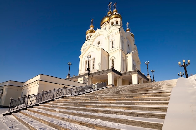 Фото Православный собор зимой в хабаровске, россия