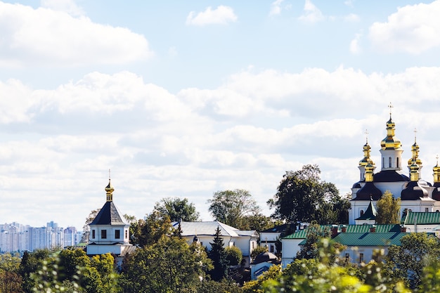 Orthodox church against the sky in the city.