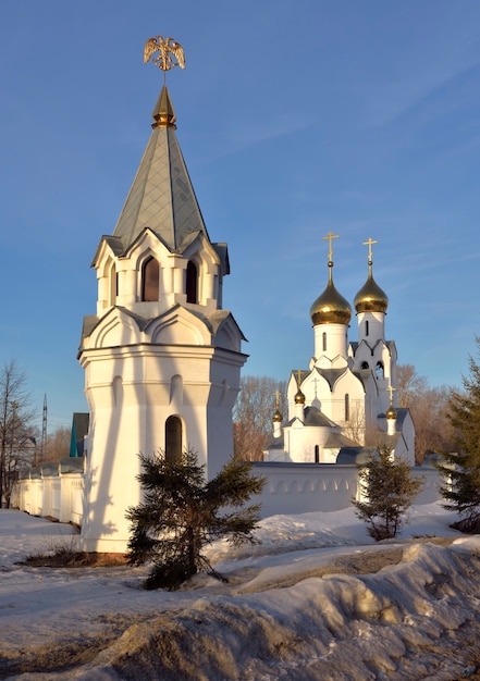 orthodox church in the russian architectural tradition on the outskirts of the city of novosibirsk